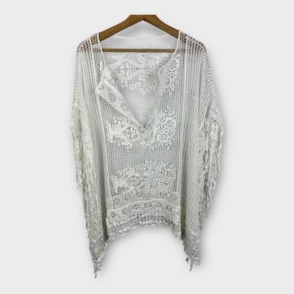 Womens size XL One Size Kimono Bohemian Crochet Lace Boho Coverup Festival White